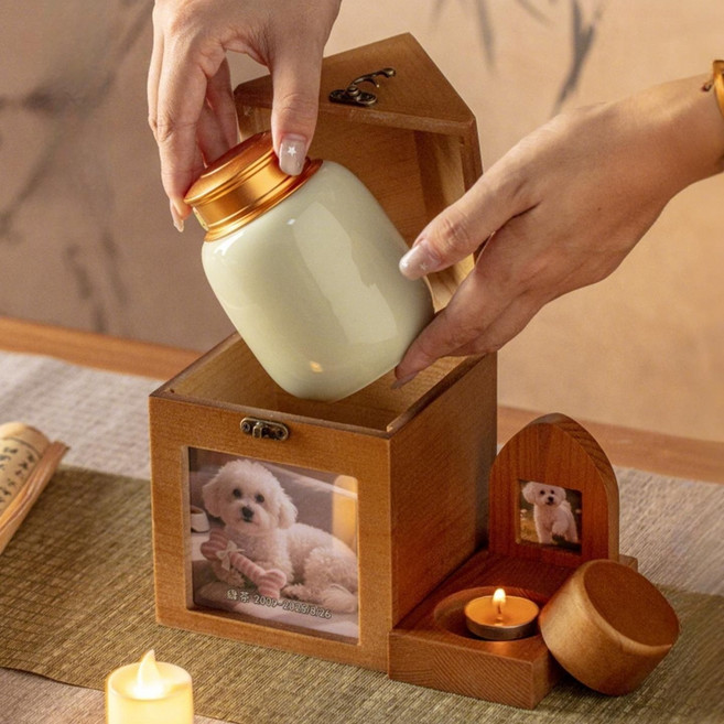 원목 강아지 스톤보관함 메모리얼스톤 보관함 고양이 유골함 케이스 추모함, 1개, 기본 색상