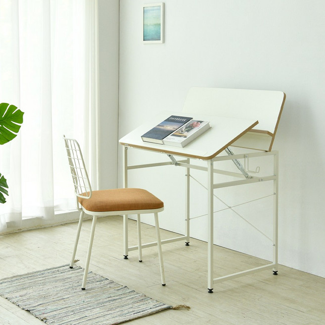 소퍼스 E0등급 슬로프 독서실 책상 800 각도조절 책상, 화이트판넬/화이트다리