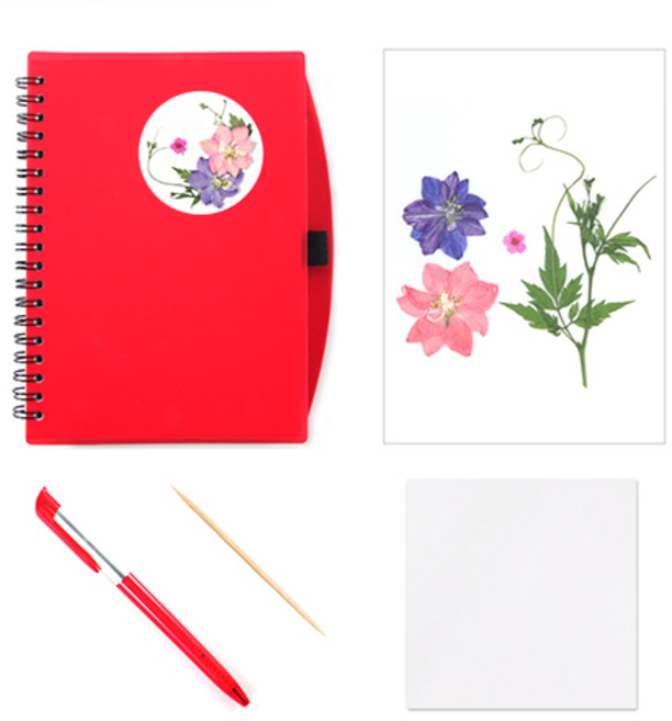 압화 DIY 노트 만들기세트 빨강 락스퍼 수첩 미술 공예 재료