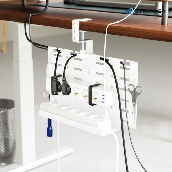 마운트뷰 무타공 데스크 거치 멀티탭 정리함, 화이트[EW036], 1개