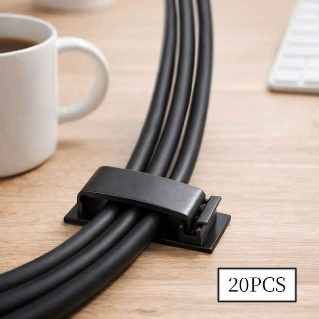 클라이트 무타공 케이블 전선 정리 클립 부착식 전선 책상 케이블 정리, 블랙, 20개