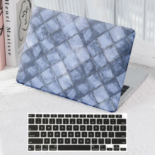 MacBook Air 13인치 케이스 2026 M5 2022-2025 M4M3M2 A3449 A3240 A311 A2681 로고 컷아웃이 있는 직조 직물 니트 텍스처 PU 가죽, 00 Blue Checkered Denim