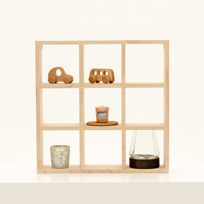 나무로말하다 원목 소나무 미니 격자 3x3 4x3 벽걸이 인테리어 선반 스탠드 다용도 식탁 정리 인테리어 소품 양념장 진열대, 01_ 뉴송 3x3 격자 선반