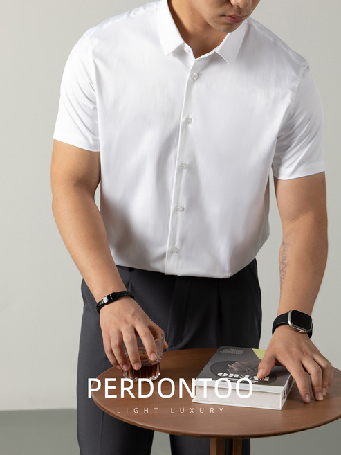 【免燙抗皺】男士短袖襯衫 商務襯衫 正裝襯衫 休閒襯衫 純色襯衣 夏季薄款 雙絲光棉 透氣舒適 通勤面試必備