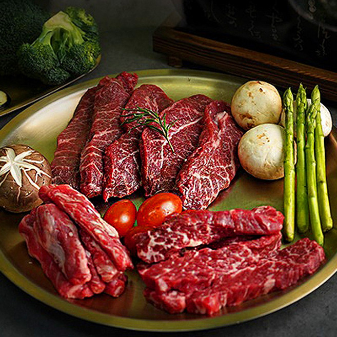 미국산 소고기 구이 홈파티 부채살 200g 갈비살 200g 우삼겹 300g 2팩 프리미엄 실속 모둠구이세트 1kg, 1개, 1kg(프리미엄 실속 모둠구이세트 1kg)