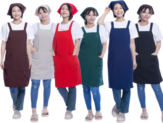 日式風格工作圍裙，多色可選，兩種長度與口袋設計, 黑色(兩個口袋)加大尺寸, 1個