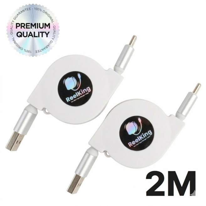 Reelking (1+1) 자동감김 C타입 고속 릴케이블 데이터전송, 2개, 화이트, 2m