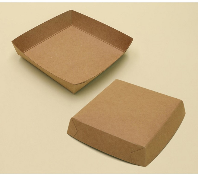 블레스팩 사각 트레이 5호 흰색 패턴 종이 1000개 포장 상자 일회용, 크라프트무지, 1개