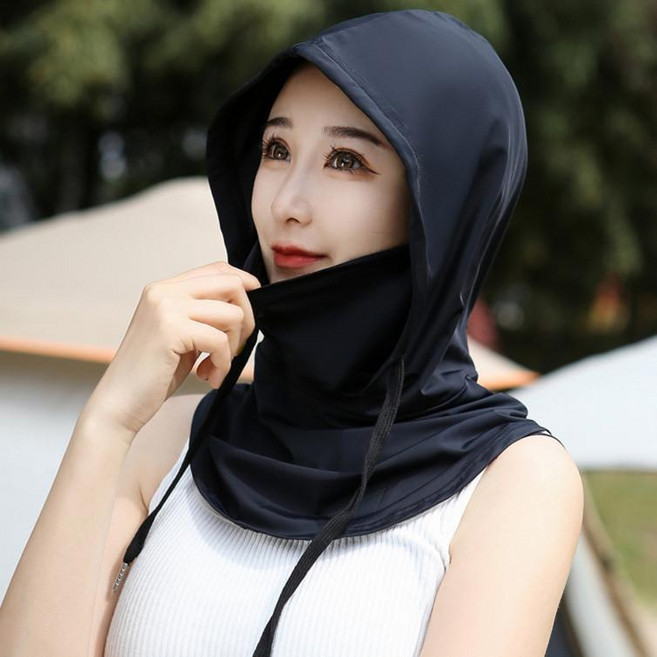 NHZP 夏季男女冰絲防曬護頸麵罩頭巾 涼感防曬, 1個, 純黑色,推薦 75-145 穿