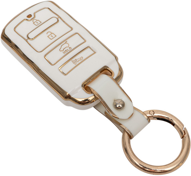 기아 K7 K8 모하비 호환 차 키케이스 키홀더 키커버 스마트 리모컨 TPU 원형 스트랩 세트, TA26_KH13(4버튼), 화이트