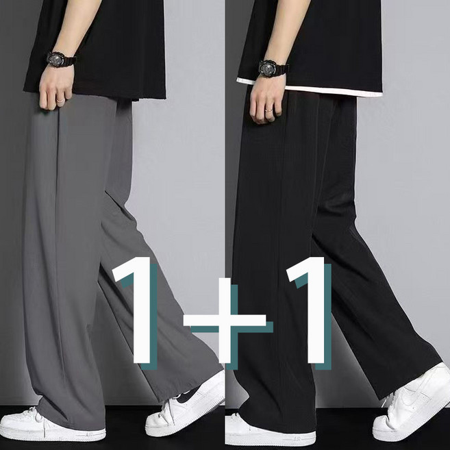 1+1 남자 춘추 냉감 통기성 좋은 트레이닝 바지 데일리 캐주얼 와이드 팬츠