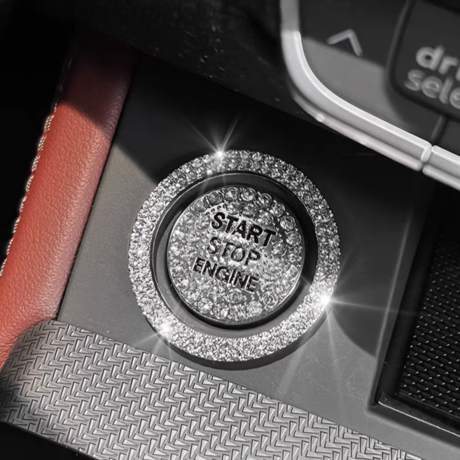 자동차 시동버튼 원터치 큐빅 링 장식, 1세트, 실버