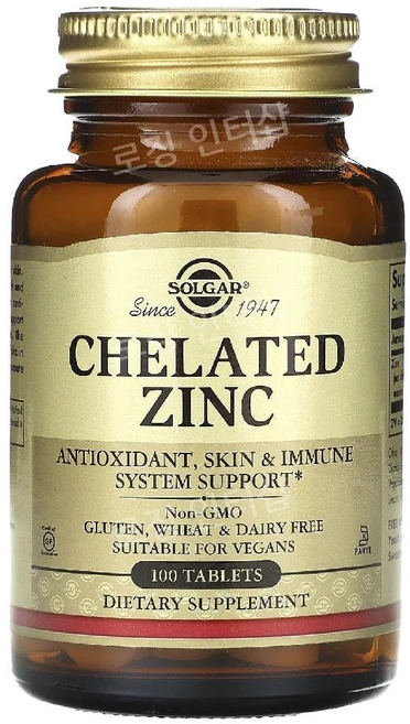 Solgar 솔가 킬레이트 아연 22mg 100정, 1개 - 쿠팡