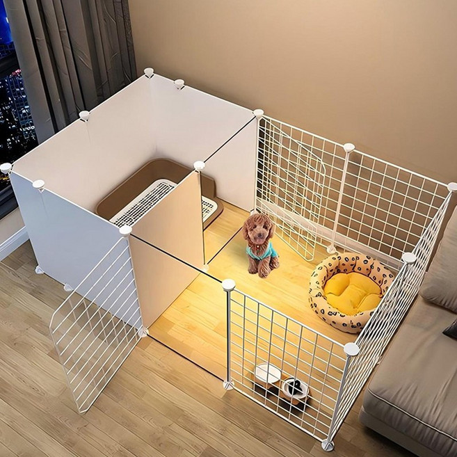 강아지 울타리 펜스 화장실 분리 울타리 14P + 안전문 2P 세트 애견운동장, A-흰색, 1세트