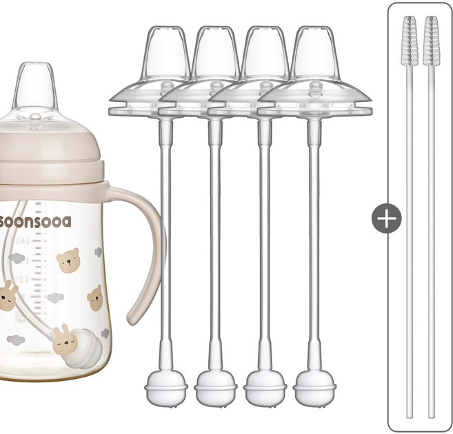 순수아 더블하트 젖병 호환 교체용 리필 스파우트 꼭지 추 빨대, NEW 스파우트4+추빨대4+솔2, 1개
