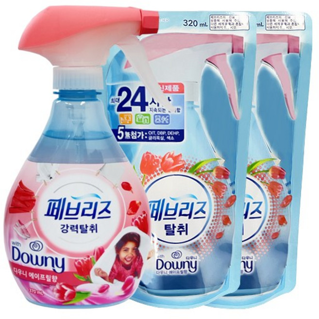 페브리즈 다우니향 용기 370ml + 리필 320ml x2 섬유탈취제냄새제거, 1세트, 1.01L