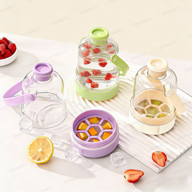 물병 얼음틀 휴대용 프레스 얼음 배출 텀블러 얼음 트레이 식품급 얼음 만들기 상자 캠핑 출근 사무실용 제빙기, 그린, 1개