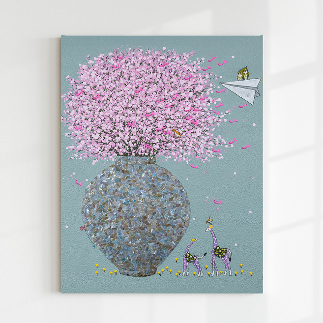 [인메이블] 복들어오는 두요 김민정 작가 19종 01~09번 그림 캔버스 아름다운 행복 인테리어 메탈 액자 집들이 거실 자취방 선물, 03.행복을 담는 꽃_C, 포스터+[골드]메탈액자, 30호[90.9x72.7cm]