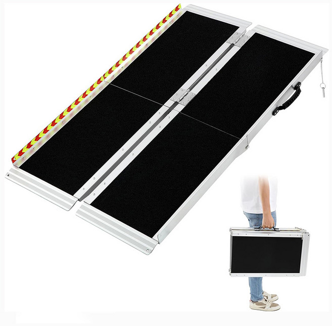 메이 장애인 문턱 이동식 슬로프 계단 접이식 휠체어 경사로 진입판 휴대용 안전 계단 경사판 발판 리프트 유모차 화물운송 오름판, 실버블랙, 1개