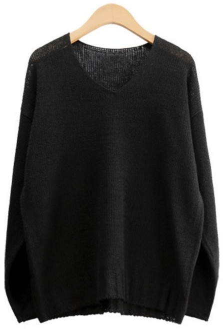 바이로라 니트 여름 부클 시스루 브이넥 긴팔