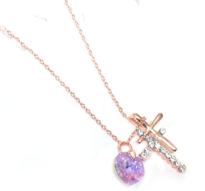 Swarovski 雙十字架愛心吊墜項鍊