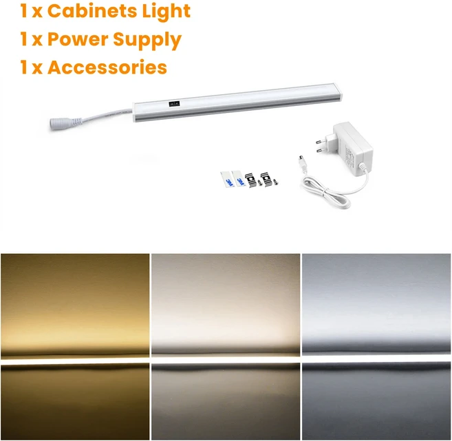 LED 핸드 스윕 센서 초박형 바 조명 주방 옷장 옷장 램프 캐비닛 알루미늄 야간 조명 DC12V 30 cm 40 cm 50, 01 3 Colors Changeable, 1개