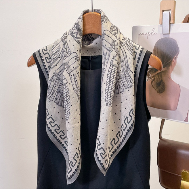 러블리마켓 감성 프렌치 스타일 스카프 면 린넨 혼방 고급스러움 사계절