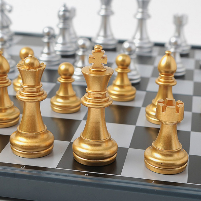 이샵 접이식 자석 체스 게임 판 골드+실버 두뇌개발보드게임 자석체스 고급체스판