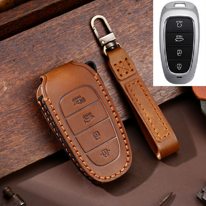 현대 자동차 스마트 키케이스 차 가죽 키홀더 키링 키커버 아이오닉5 더뉴팰리세이드 더뉴싼타페 더뉴그랜저 투싼NX 더올뉴투싼 넥쏘 쏘나타DN8 스타리아라운지 4 5 7 버튼, A TYPE 01 (4버튼), 브라운
