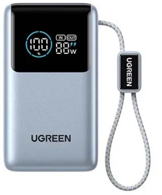 UGREEN 10000mAh 55w 2C1A 파워뱅크 내장형 USB C 커넥터 케이블 있는 휴대용 충전기, 01 10000 mAh, 01 Space Grey