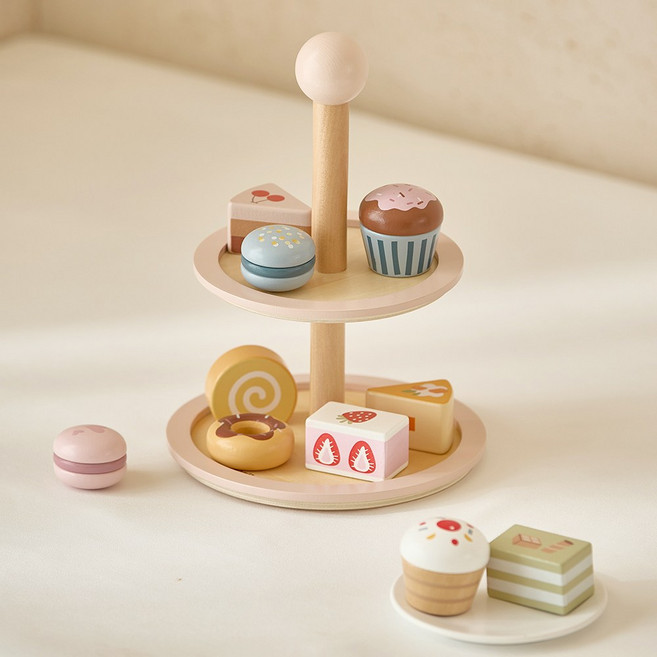 폴라비 원목 케이크 스탠드 장난감 18개월 19개월 소꿉놀이 주방놀이, 핑크 베이지, 1개
