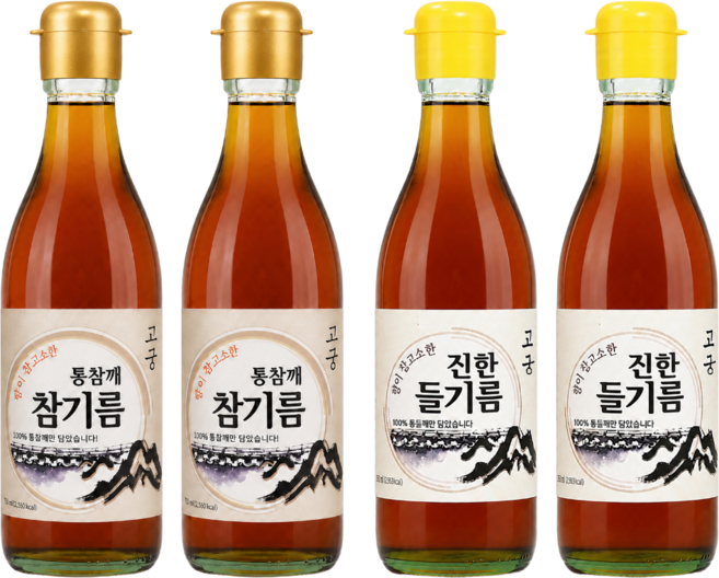 고궁 전통압착 방앗간 통참깨 참기름2병 + 진한 들기름2병, 4개, 350ml
