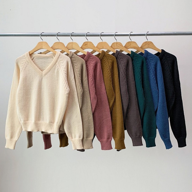 국내제작 여성 브이넥 니트 긴팔 티셔츠 기본 스웨터 겨울신상 간절기 필수템 베이직