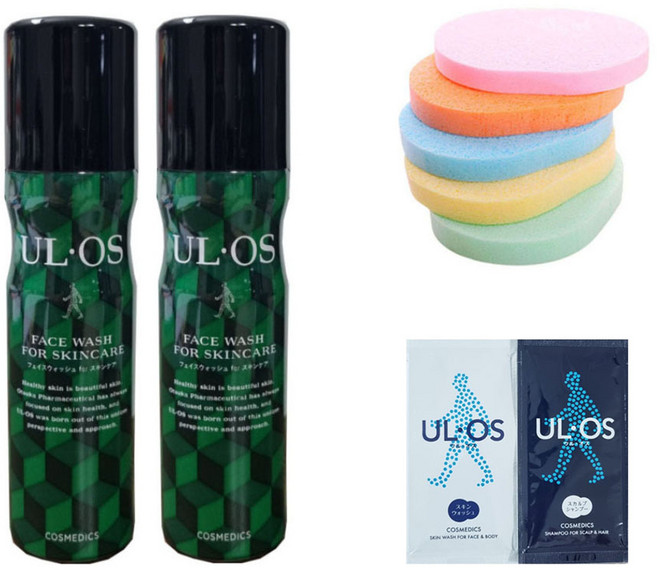 우르오스 남성 얼굴 각질 피지 블랙헤드 모공 클렌징 폼 페이스워시 2개 + 해면스펀지 1개 + 바디워시 10ml + 스칼프 샴푸 10ml, 100g