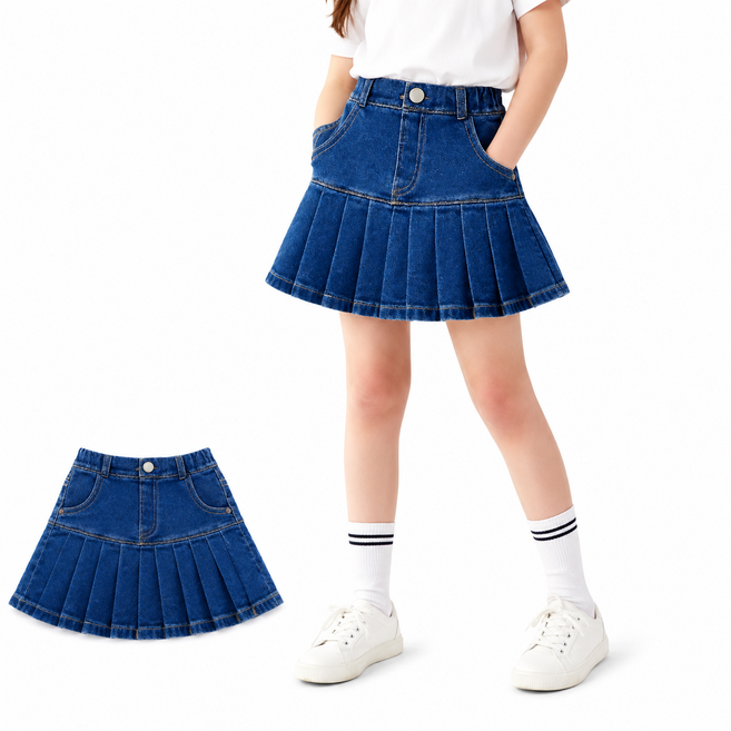 여아 데님 치마바지 유아 청치마 밴딩 스커트 키즈 플리츠 스커트팬츠