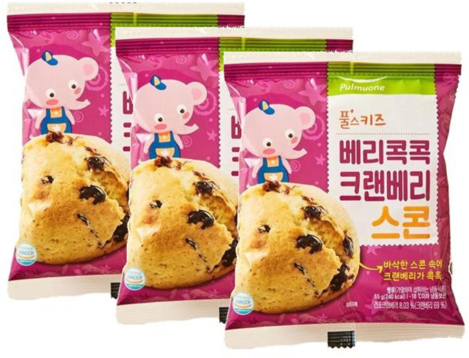 풀무원 풀스키즈 베리콕콕 크랜베리스콘, 3개, 55g
