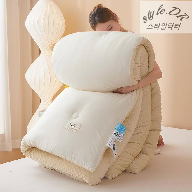 스타일닥터 겨울 이불 부드러운 원면 보온 플란넬 양면 사계절 이불 세탁기 가능, 150*200CM 화이트