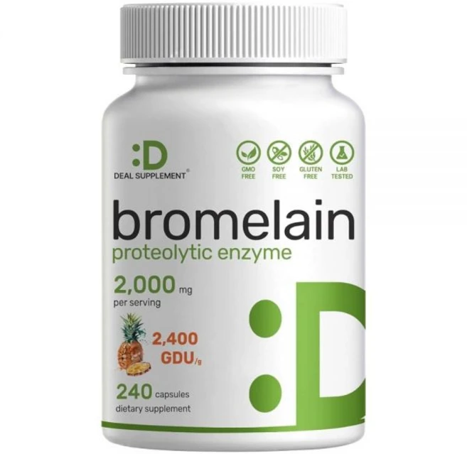 브로멜라인 보충제 캡슐당 500mg(1회 제공량당 2 000mg) 240캡슐 – 신선한 파인애플의 천연 단백질 분해 효소 – 영양소 소화 지원, 240정, 1개 - 쿠팡