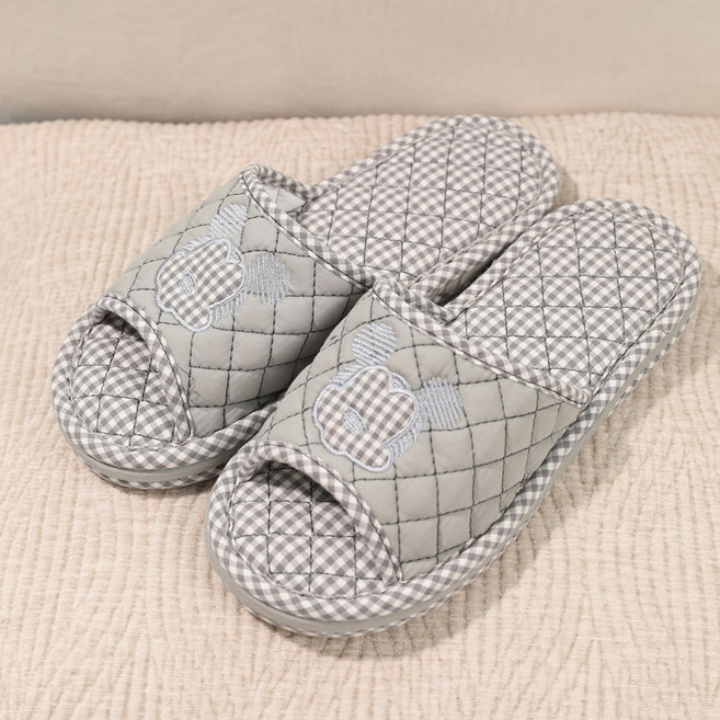 올뎃홈 3중쿠션 해피스마일 퀼트 누빔 면실내화 3겹 세겹 거실화 260 280 2색택1, 1개, 그레이(280)