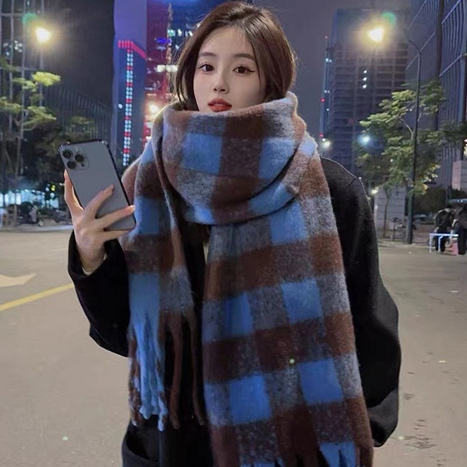 허블리 여성 소프트 머플러 겨울 목도리 체크 머플러