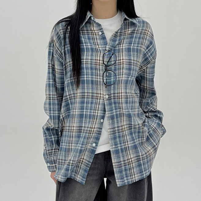 코모도 여성용 빅사이즈 남방 체크 셔츠 긴팔 블라우스 14컬러