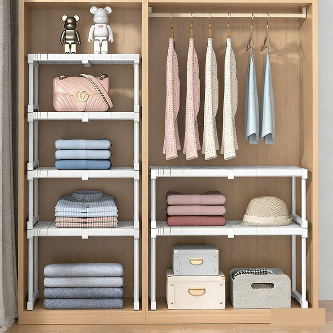 옷장 레이어드 높이 길이조절 수납 선반정리대, 세로 37-48 cm