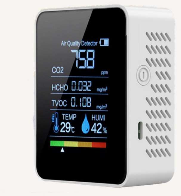 공기질측정기 이산화탄소 경보기 포름알데히드 감지 TVOC 온습도계 화이트 1개, 철