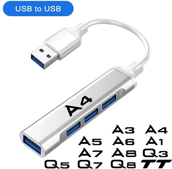 호환 차량용 USB 허브 C타입 어댑터 3.0 아우디 A4 B9 B8 B7 S4 A3 8P 8V 8L A6 C6 C7 A5 A7 A1 A8 Q3 8U Q, 01 USB to USB, 12 For A8