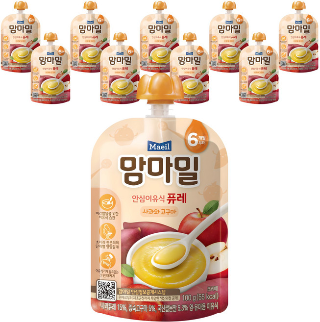 맘마밀 안심 이유식 퓨레 6개월부터, 100g, 10개, 사과와 고구마