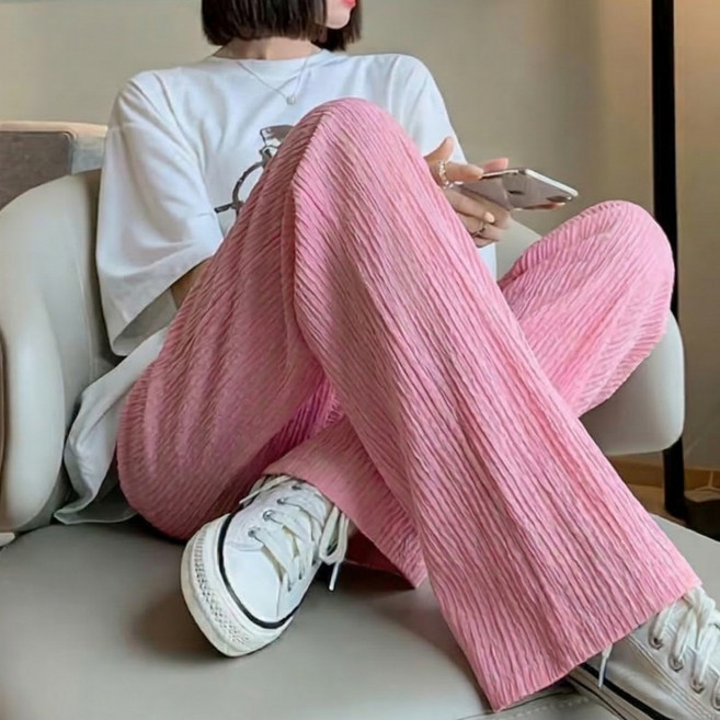 하루랩 여성 바지 여름 냉장고 플리츠 팬츠