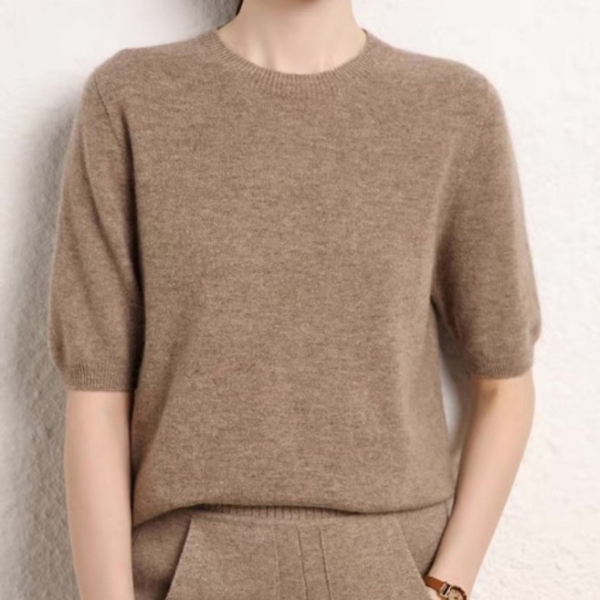 뚜라미 여성 부드러운 비스코스 니트 라운드넥 반팔 티