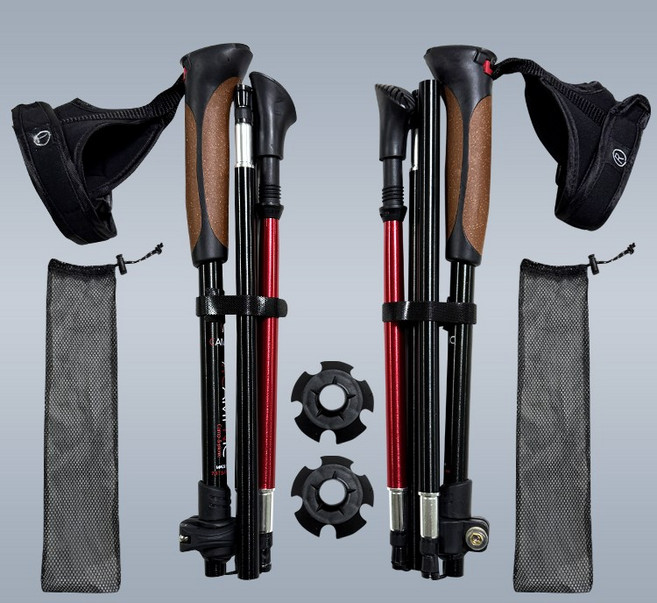 캠프닉 초경량 접이식 등산스틱 핸드그립형 두랄루민 7075 4단조절 EVA 손잡이 등산용 지팡이 워킹 트래킹, 1개, 블랙