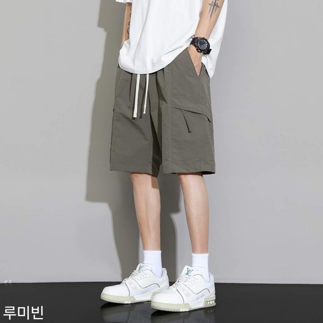 루미빈 남자 여름 카고 아이스 쿨링 밴딩 빅사이즈 스트레이트 5부 반바지