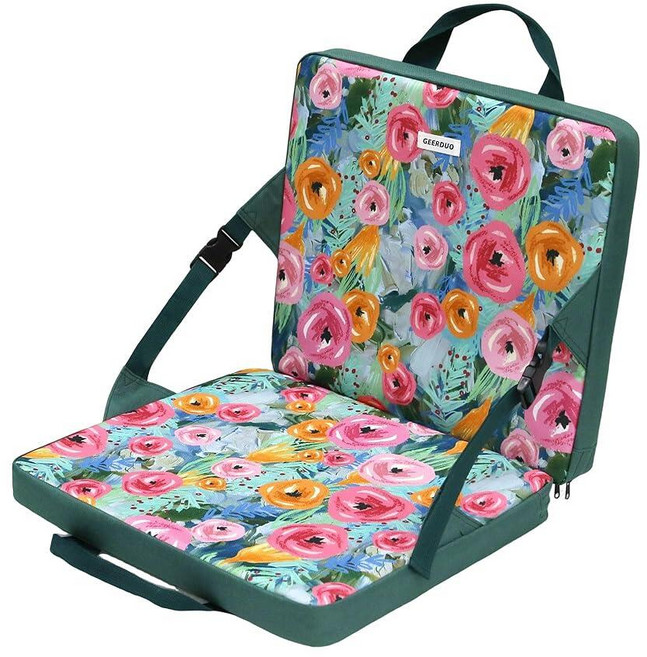 JLDTOP 2-Fold Stadium Bleacher Seat 4CM Thick Portable Cushion with Back Support Lightweight Outd, Floral Green